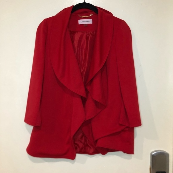 Calvin Klein Red Ruffle Blazer Size 2 Petite - Picture 1 of 7